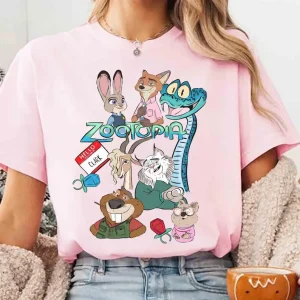Summer Clothes Disney Movie Zootopia 2 Print T-shirt Top Featuring The Main Character Team Print Suitable for Children Girls Boy