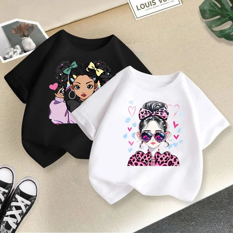 2 PiecesSet Summer Baby Girls Clothes Kid Fashion Cartoon Printed T-shirts Children Fashion Soft Crew Neck Short Sleeve Top