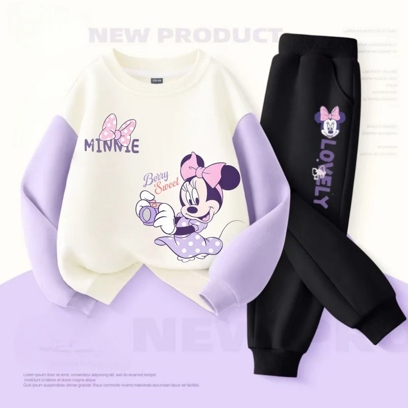 Long Sleeve Children's Clothing Sets Spring New Disney Girls' Pullover Long Pant Two Piece Suit Minnie Printed Kids Tracksuit - Image 4