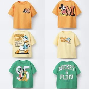 Disney Summer Cotton Short Sleeve T-shirts Children Boy Mickey Printed Crew Neck Top Kid Girls Cartoon Fashion Top