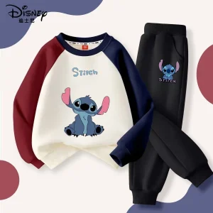 Disney Autumn Baby Boys Clothes Set Kid Stitch Printed Sweatshirts Pullover Top and Pants 2pc Suit Children Boy Patchwork Outfit