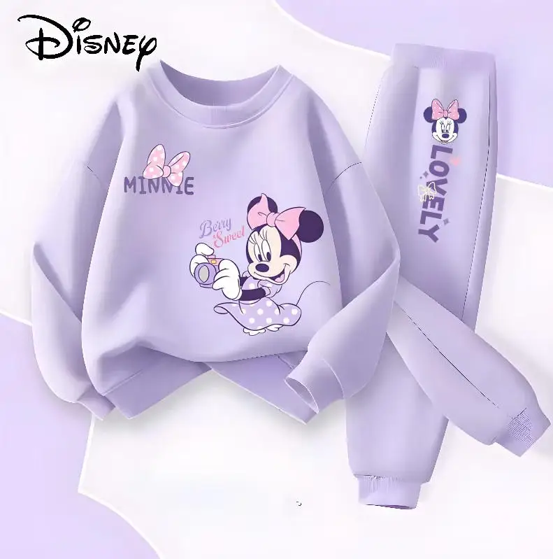 Long Sleeve Children's Clothing Sets Spring New Disney Girls' Pullover Long Pant Two Piece Suit Minnie Printed Kids Tracksuit - Image 2