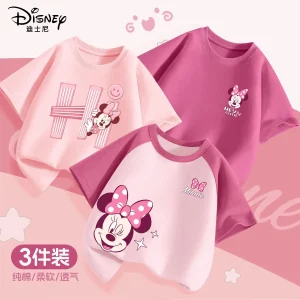 3pcs Per Pack Disney Summer Baby Girls Clothes Kid Minnie Lotso Printed Short Sleeve T-shirts Children Fashion Cotton Top