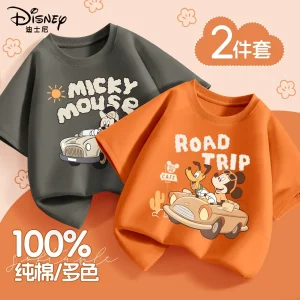 2pcs/pack Baby Boy Cotton Clothes Children Disney Mickey Printed Short Sleeve T-shirts Kid Cartoon Crew Neck Top Soft Outfits