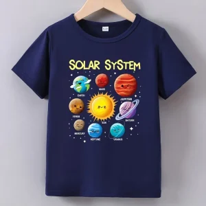 Summer Baby Boy Clothes Kid Girls Casual Solar System Planets Printed T-shirts Children Fashion Crew Neck Short Sleeve Top