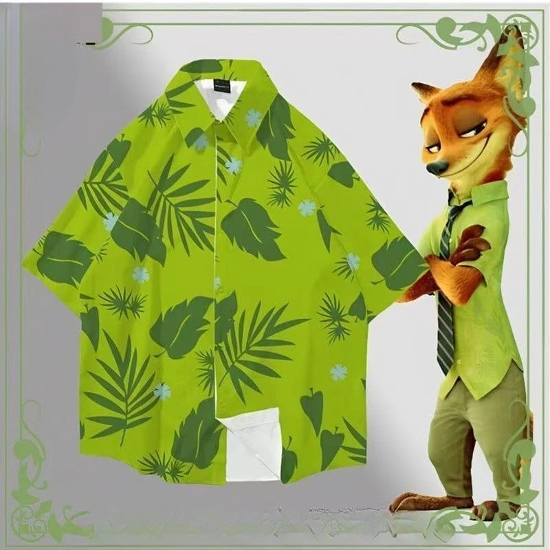 2026 Summer Children Boy Girls Cosplay Green Cartoon Zootopia Nick Fox Short Sleeve Shirts Casual Shirt Cosplay Clothing - Image 2