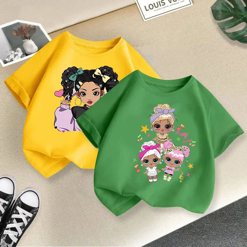 2 PiecesSet Summer Baby Girls Clothes Kid Fashion Cartoon Printed T-shirts Children Fashion Soft Crew Neck Short Sleeve Top - Image 2