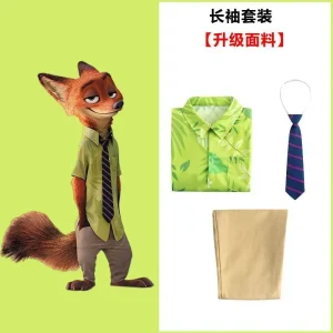 Nick Wilde Cosplay Costumes Zootopia Cosplay Summer Shirt Tie Nick Suits Green Short Sleeve Shirts Top and Pants 2 Pieces Suit