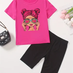 Summer Baby Girls Clothes Set Kid Cartoon Girl Printed T-shirts and Shorts 2 Pieces Suit Children Short Sleeve Sweet Tracksuits