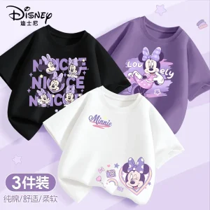3pcs Per Pack Disney Summer Baby Girls Clothes Kid Minnie Lotso Printed Short Sleeve T-shirts Children Fashion Cotton Top