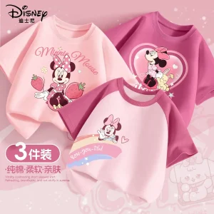 3pcs Per Pack Disney Summer Baby Girls Clothes Kid Minnie Lotso Printed Short Sleeve T-shirts Children Fashion Cotton Top