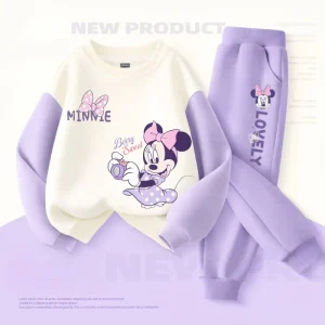 Long Sleeve Children's Clothing Sets Spring New Disney Girls' Pullover Long Pant Two Piece Suit Minnie Printed Kids Tracksuit