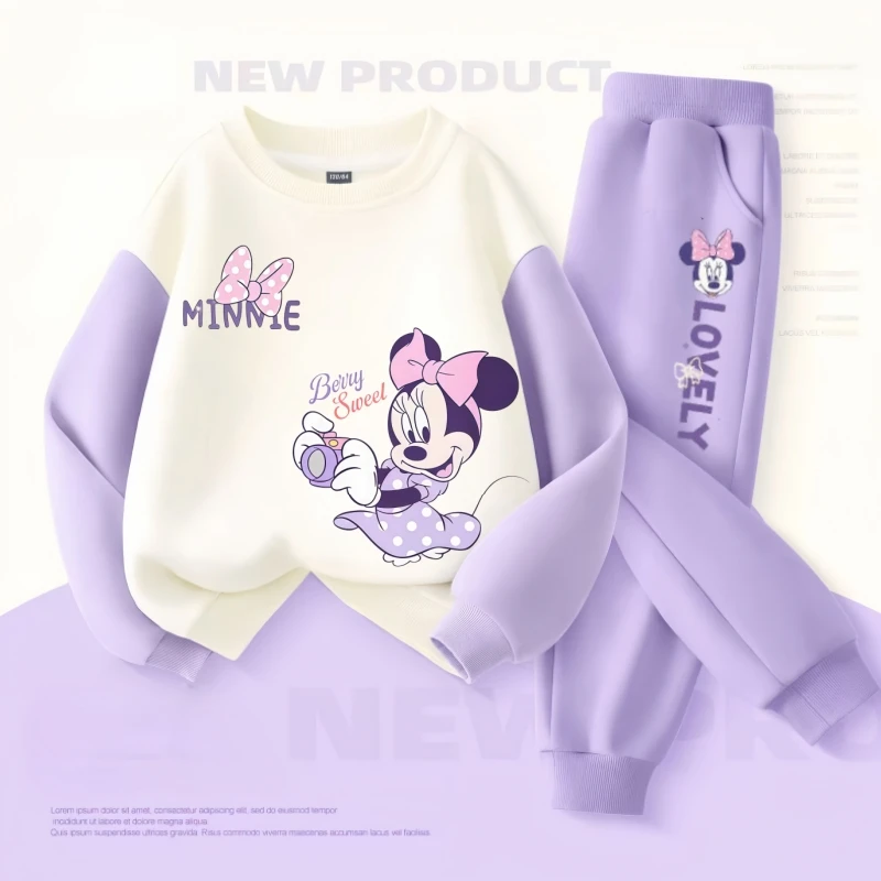 Long Sleeve Children's Clothing Sets Spring New Disney Girls' Pullover Long Pant Two Piece Suit Minnie Printed Kids Tracksuit