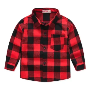 Autumn Children Boy Clothes Red Black Plaid Shirts Kid Single Breasted Lapel Top Spring Baby Fashion Party Outfits