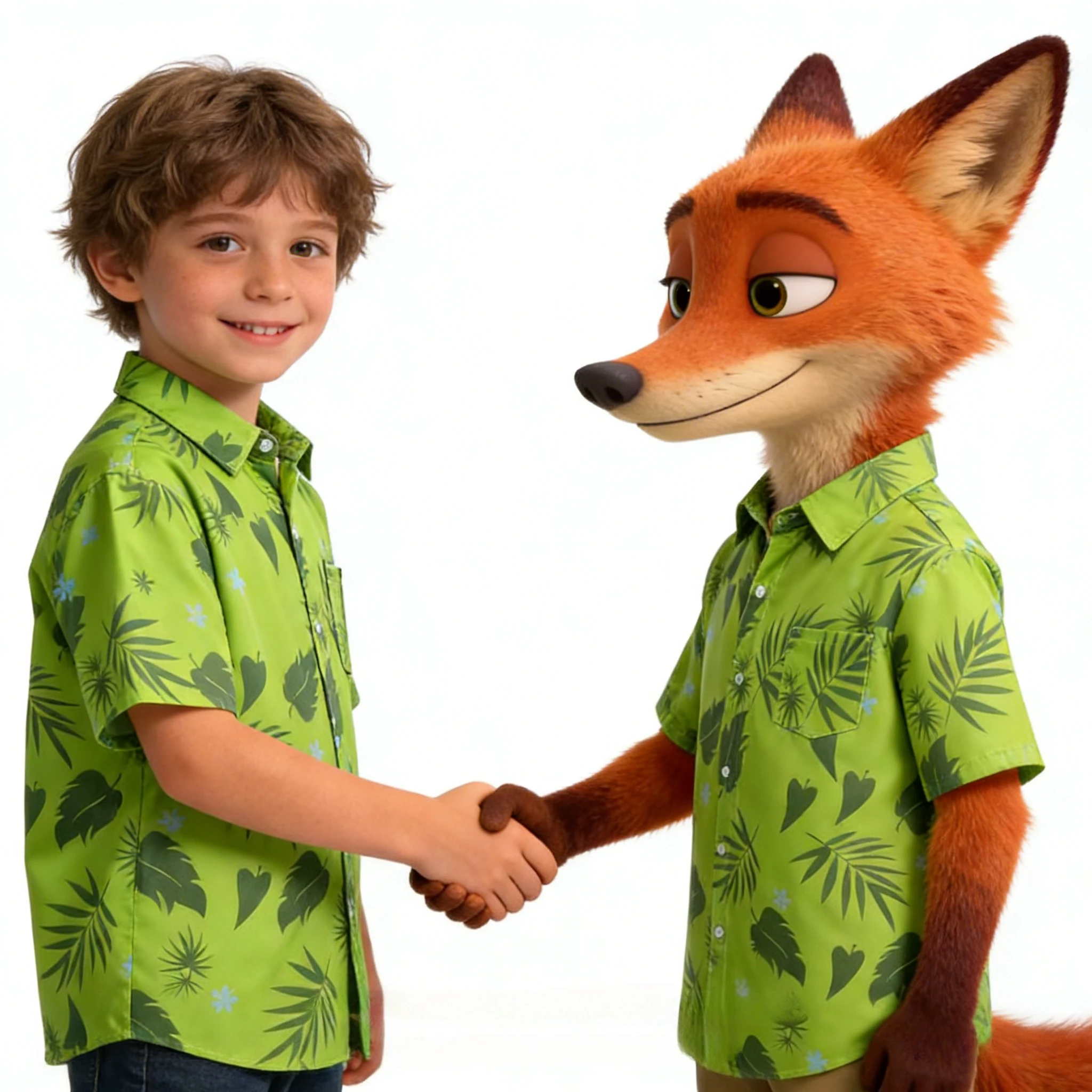 2026 Summer Children Boy Girls Cosplay Green Cartoon Zootopia Nick Fox Short Sleeve Shirts Casual Shirt Cosplay Clothing