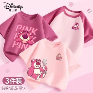 3pcs Per Pack Disney Summer Baby Girls Clothes Kid Minnie Lotso Printed Short Sleeve T-shirts Children Fashion Cotton Top